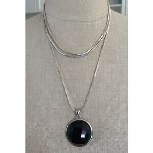 ITAOR ITALY STERLING SILVER AND FACETED ONYX ROUND CHAIN NECKLACE LONG